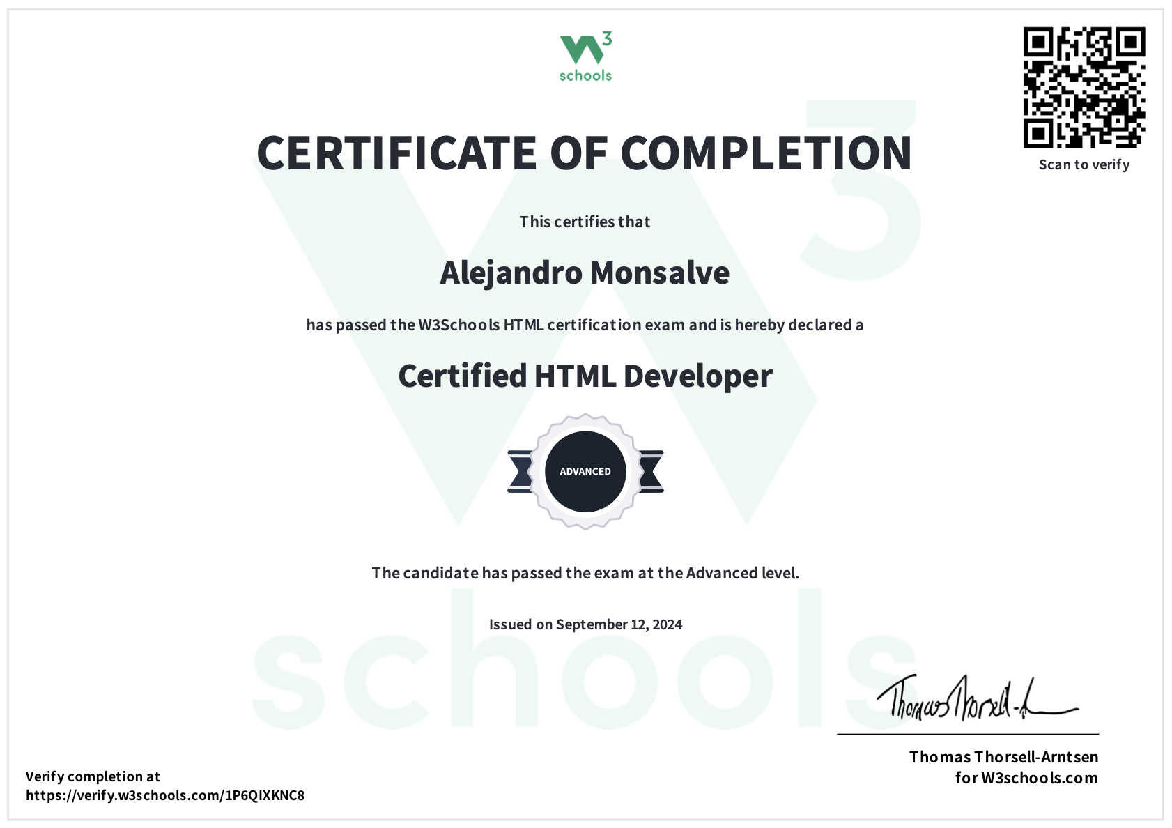HTML Certificate