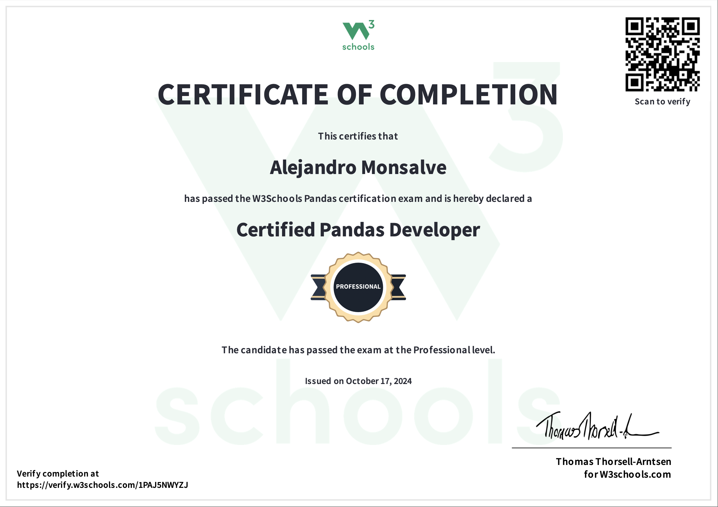 Pandas Certificate