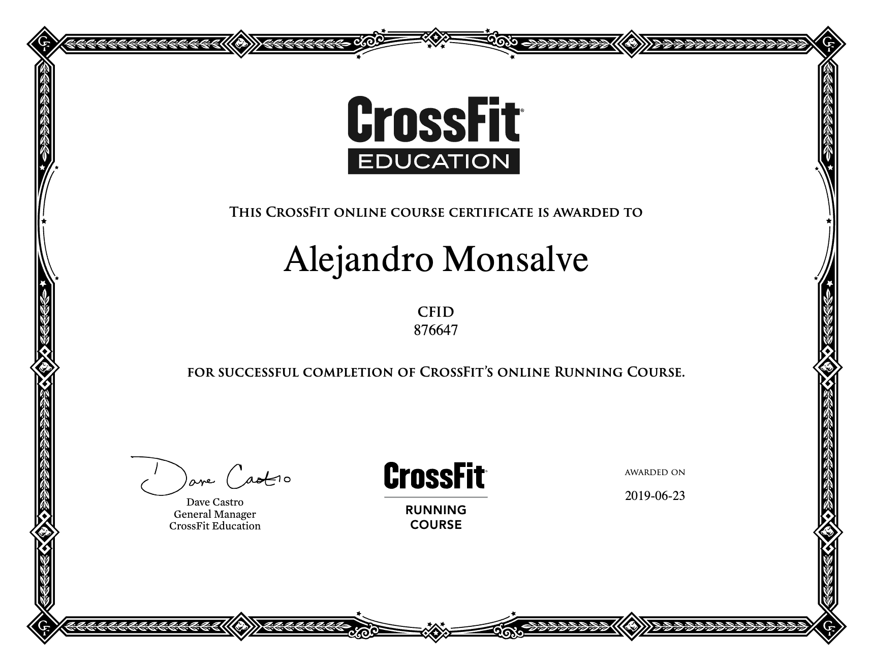 Running Course Certificate